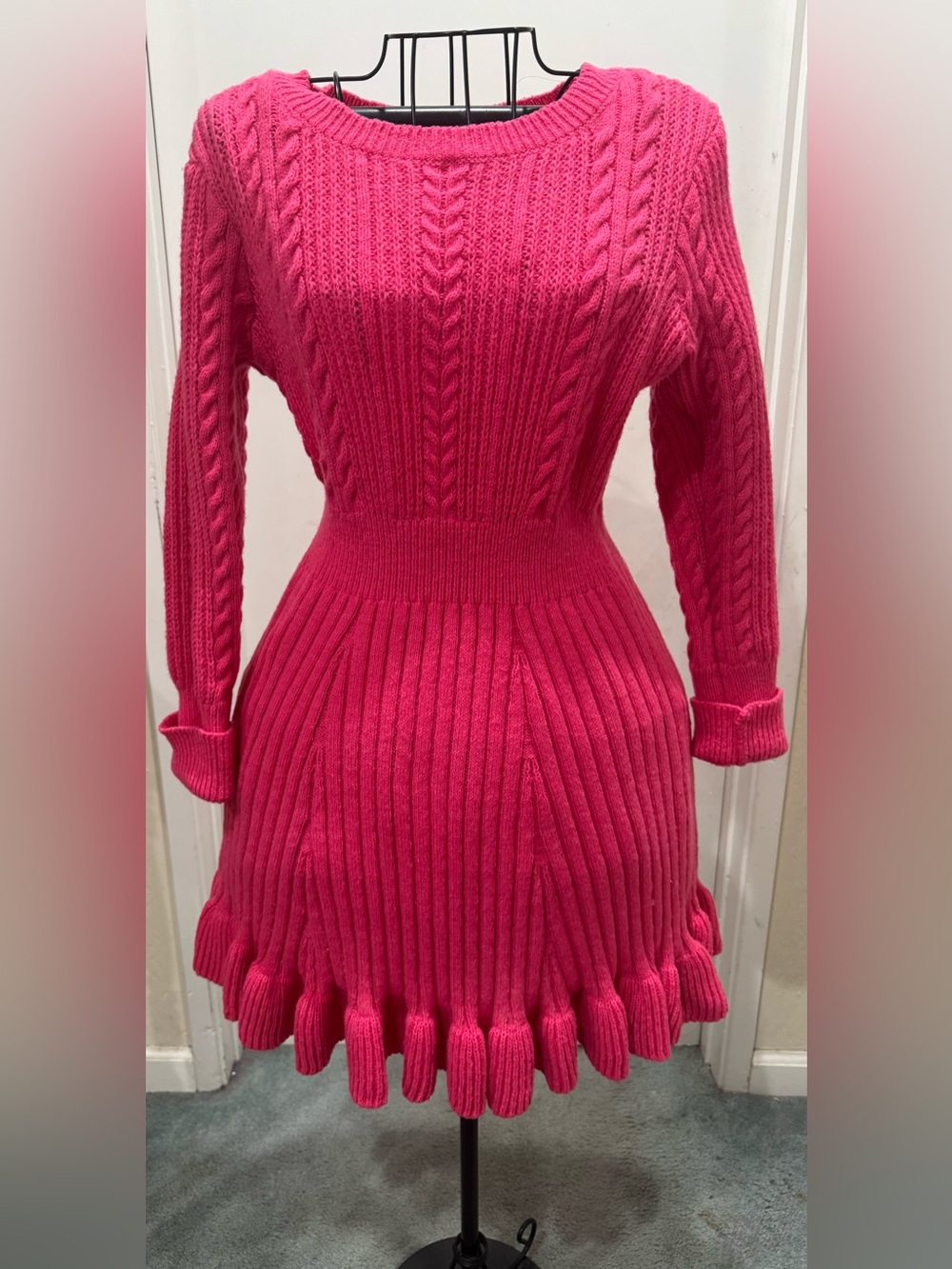 SHEIN Women’s Hot Pink Cable-Knit Sweater Dress
